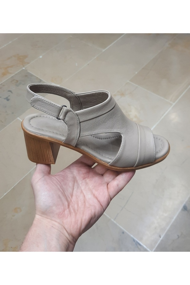 Women's Inside-Outside Genuine Leather Anatomic Sole Thick Heel Open Sandal Shoes