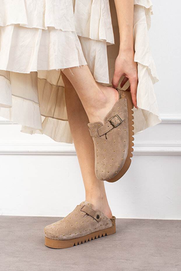 Oslo Genuine Leather Cork Sole Dropped Orthopedic High Eva Women's Slippers