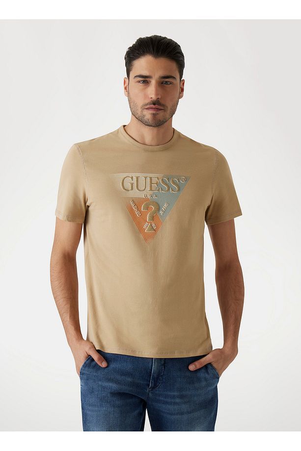 Bisiklet Yaka Desenli Bej Erkek T-Shirt M5RI14J1314C1C2 SS CN GUESS TRI ST - 2