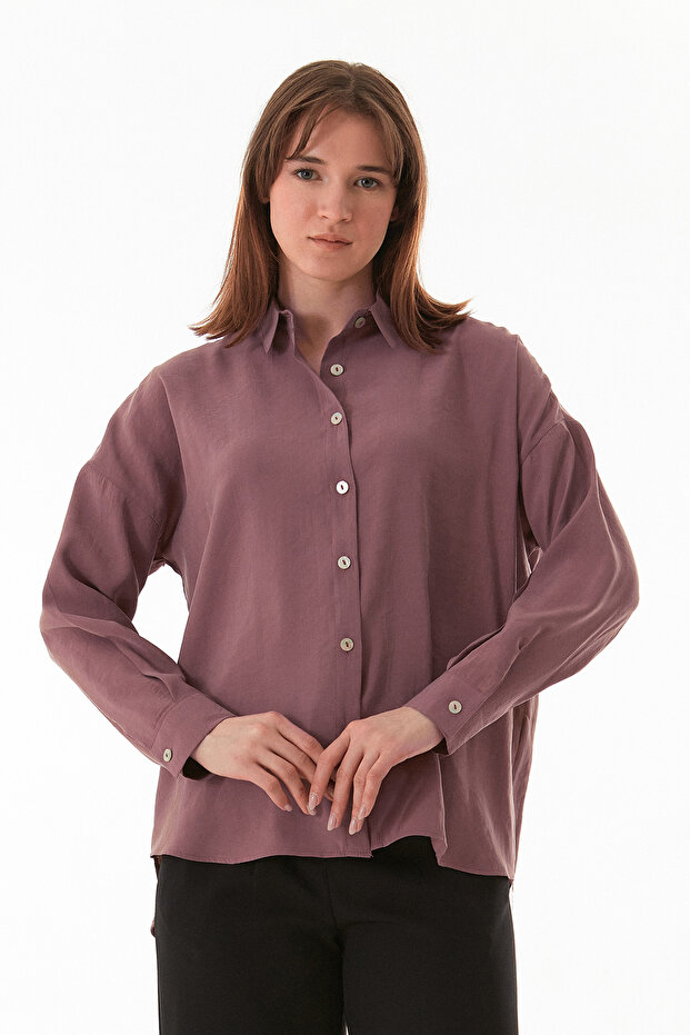 Basic Oversize Arkası Uzun Düğmeli Gömlek - 1