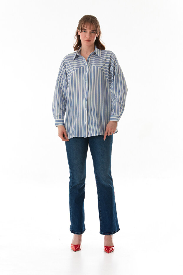 Çizgili Oversize Gömlek - 2