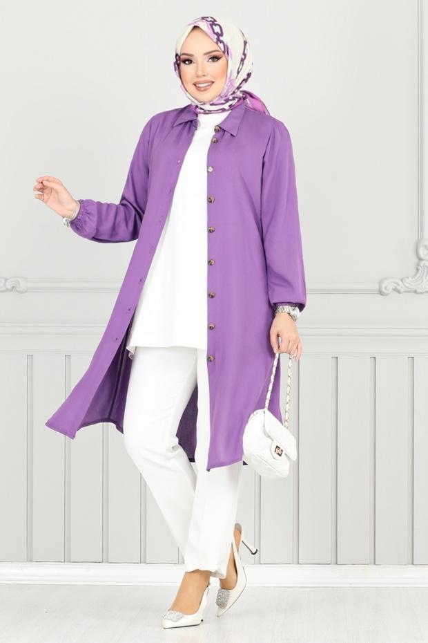 تونيك بأزرار أمامية 0171BGS895-M أرجواني - 2