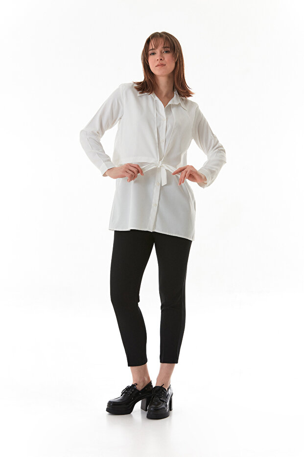 قميص بأزرار وربطة أمامية - 2