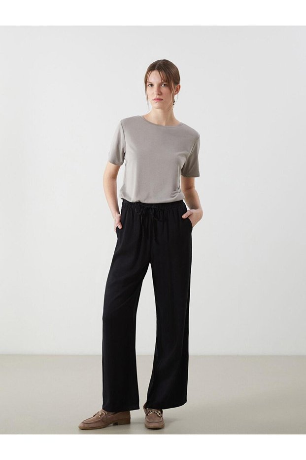 Wide Leg Women's Trousers with Elastic Waist (S5)