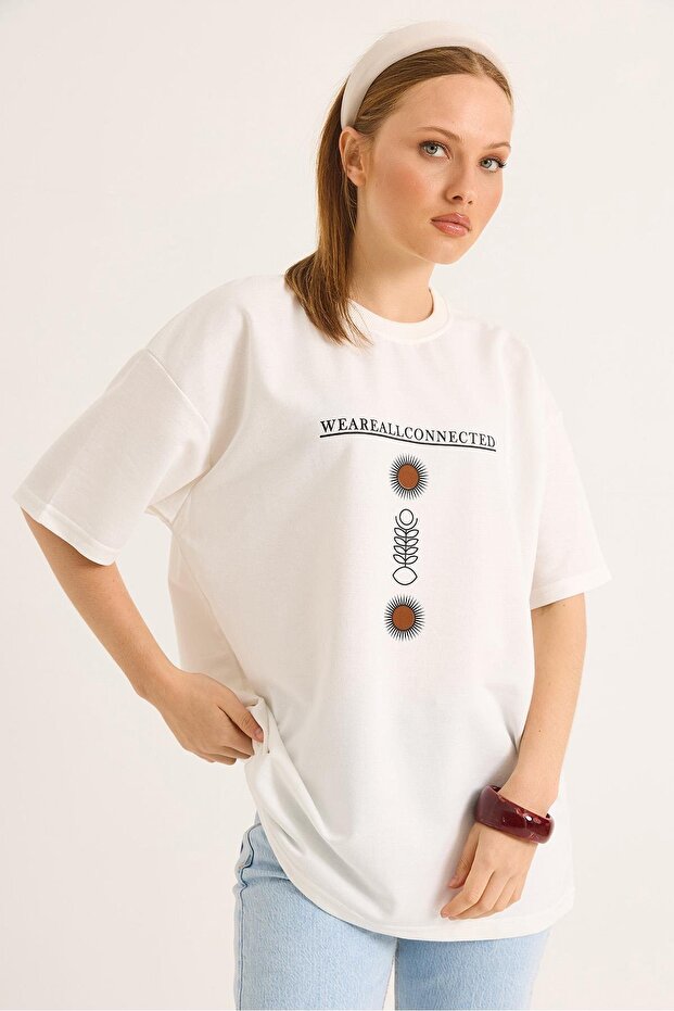 Crew Neck Short Sleeve Printed Tshirt White