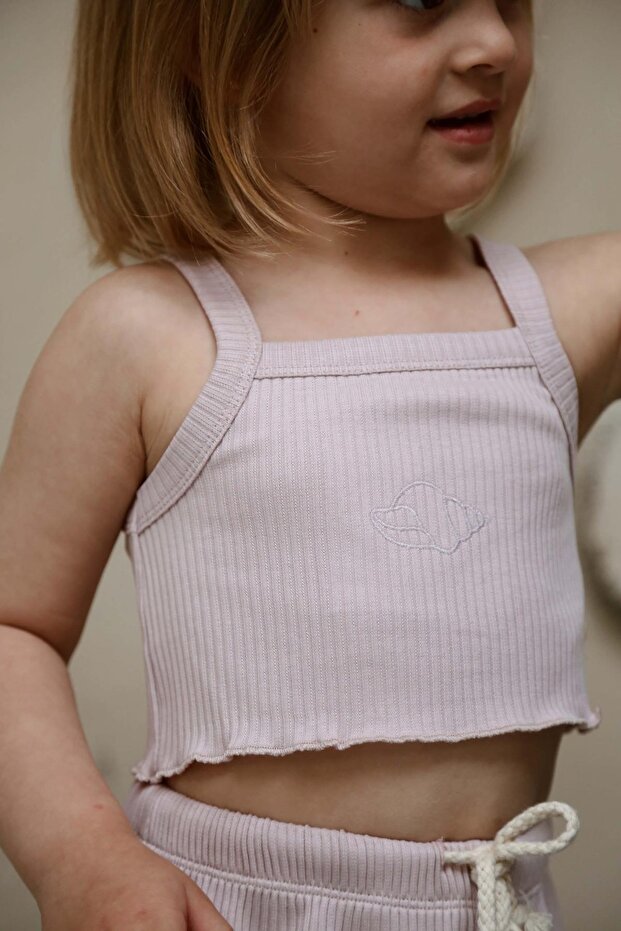 İstiridye Askılı Crop ve Şortlu Takım - 4