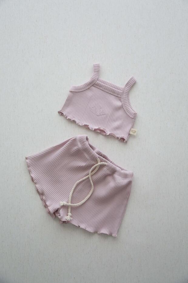 İstiridye Askılı Crop ve Şortlu Takım - 8