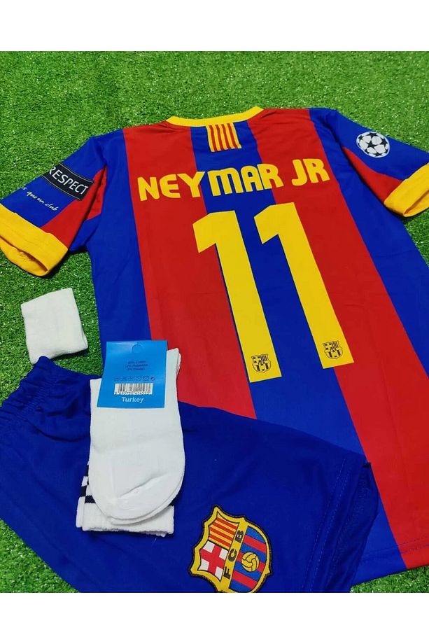 B.a.r.c.e.l.o.n.a 2011 Şampiyonlar Ligi Finali Neymar Jr Çocuk Forması Şort Çorap Bileklik 4'lü Set - 1
