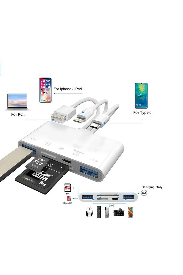 3136 Type-c Usb Lightning Otg Iphone Tf Sd Micro Kart Okuyucu Card Çevirici Dönüştürücü Adaptö - 3