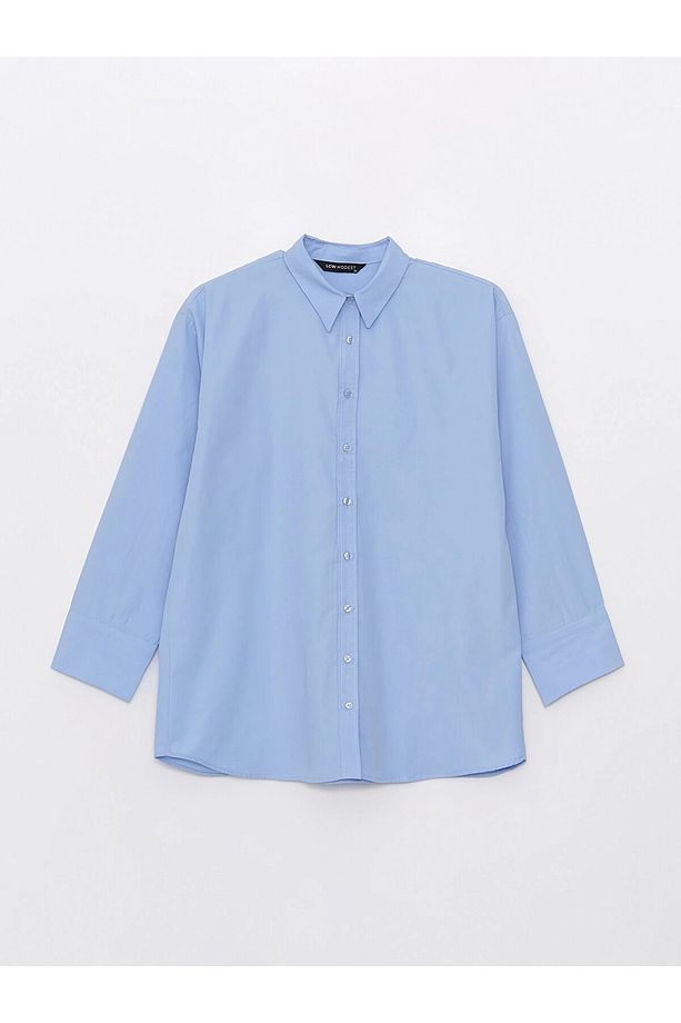 LCW Modest Mavi Düz Poplin Kadın Gömlek Tunik - 6