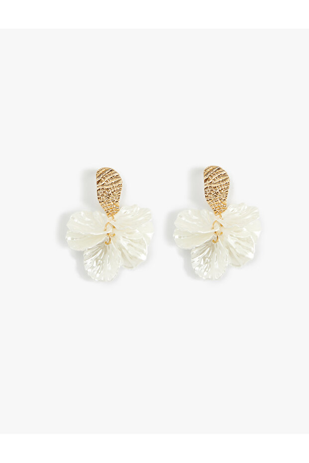 Textured Dangle Flower Earrings - 1