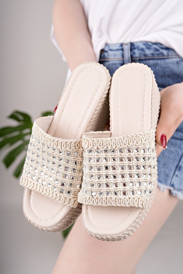 Tolgado New Season Wedding Heel Stone Knitted Slippers
