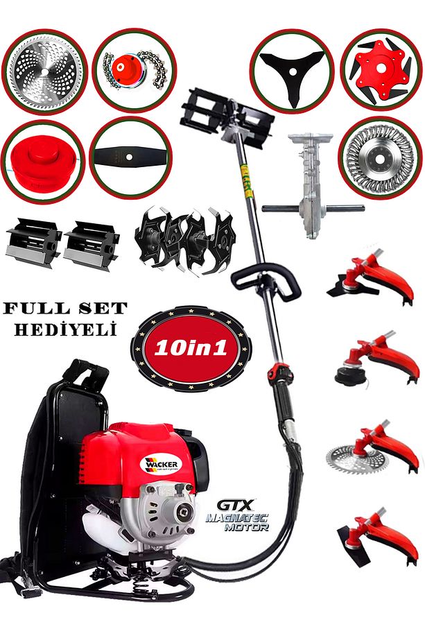 Alman WR 235 10 İn 1 Sırt Tipi Ot Çim Biçme Tırpanı+Toprak Eşeleme+Akrobat Çapa Aparatı Çelik Fırça - 1
