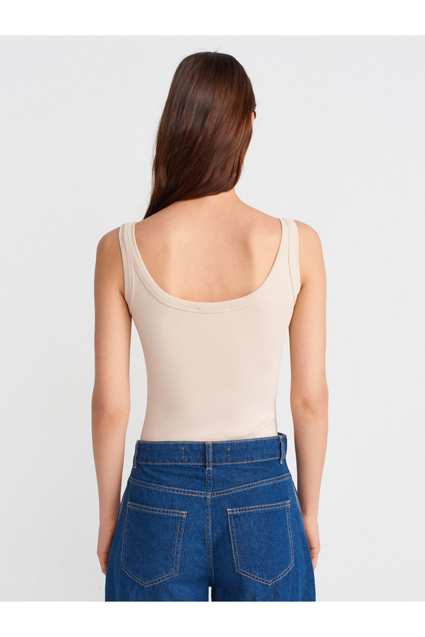 21053 Askılı Bodysuit-Bej - 2