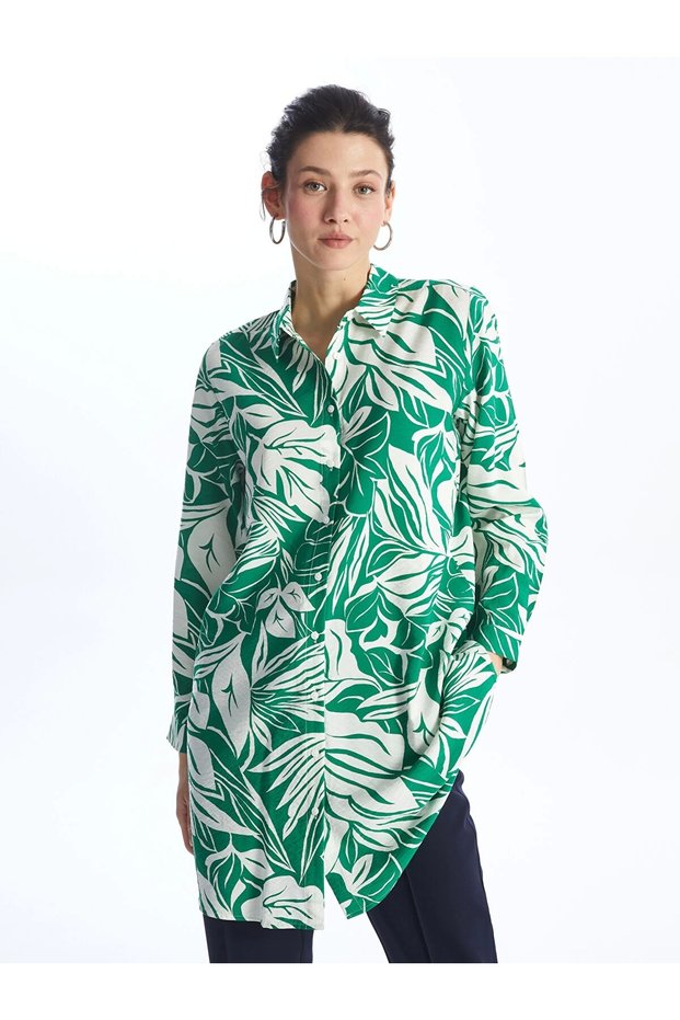 Lcwaikiki Classic Green Print Women's Shirt Tunic