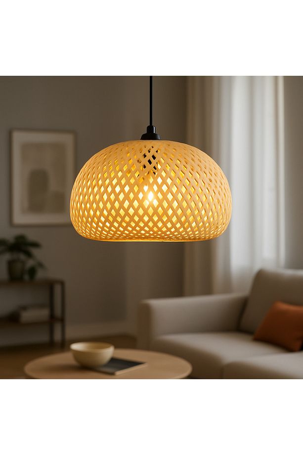 Mirage Model Tekli Rattan Bambu Modern Tasarım İskandinav Bohem Sarkıt Avize - 2