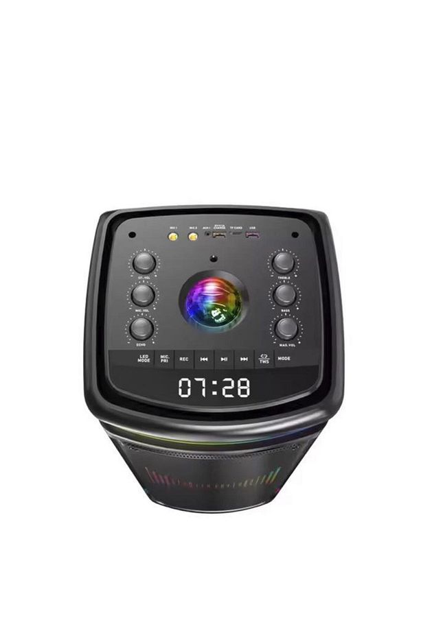DR-8816 Siyah Çift Mikrofonlu RGB Ledli Taşınabilir Bluetooth Hoparlör Parti Speaker - 6