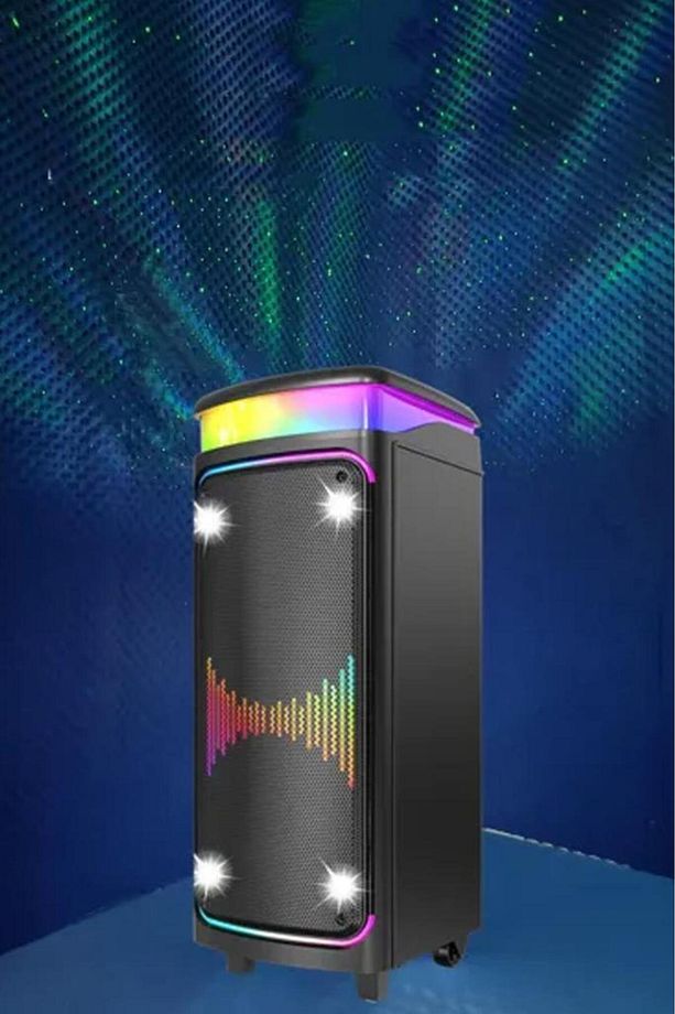 DR-8816 Siyah Çift Mikrofonlu RGB Ledli Taşınabilir Bluetooth Hoparlör Parti Speaker - 2