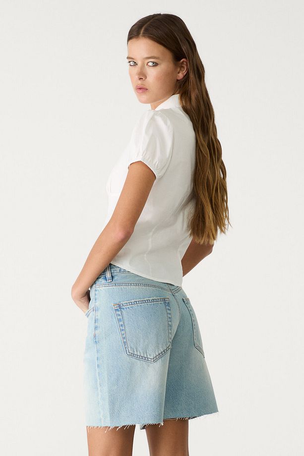 Düşük Bel Denim Bermuda Şort - 4