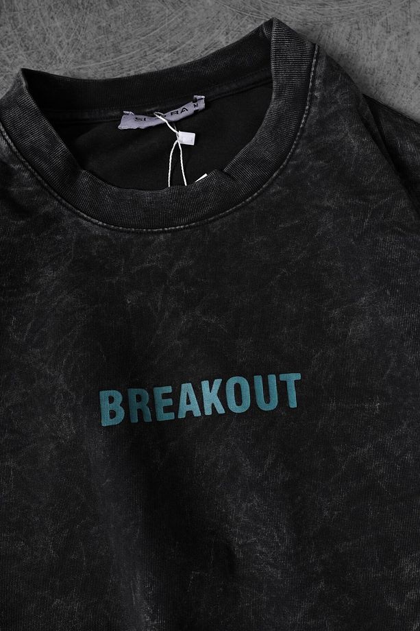 Erkek Antrasit Snake Baskı Özel Yıkamalı Kumaş  Oversize Tshirt - 5
