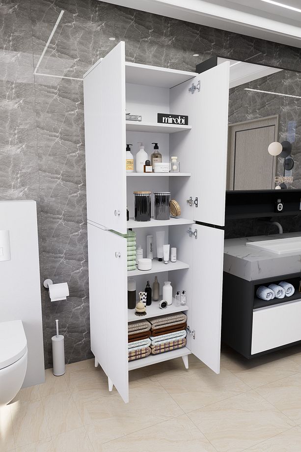 Furex 6 Raflı 2 Kapaklı Çok Amaçlı Banyo Dolabı Beyaz - 7