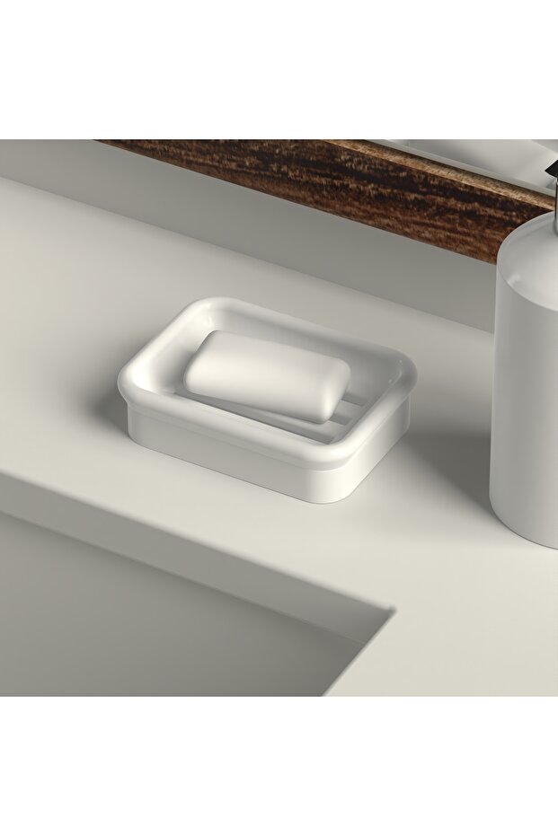 موزع صابون صلب مع حجرة جرانيت باللون الأبيض - مركب - 4