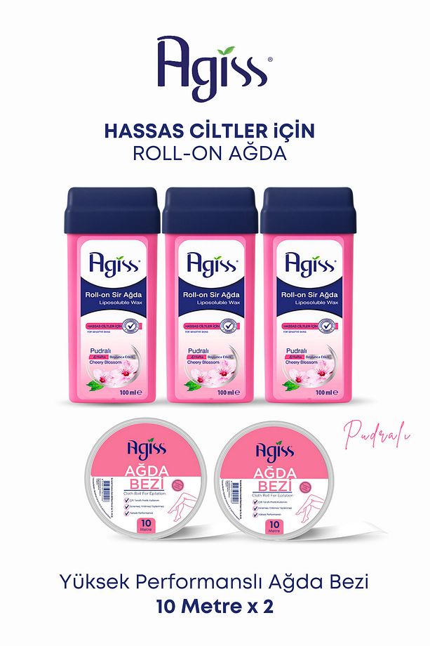 3 Adet Kartuş Roll-on Ağda 2 Adet 10 Metre Ağda Bezi Hassas Ciltler için Ağda Seti - 1