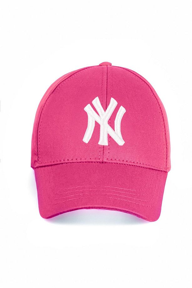 Unisex Fuşya Renk Beyaz Logo Beyzbol Ny Nakışlı Şapka - 1