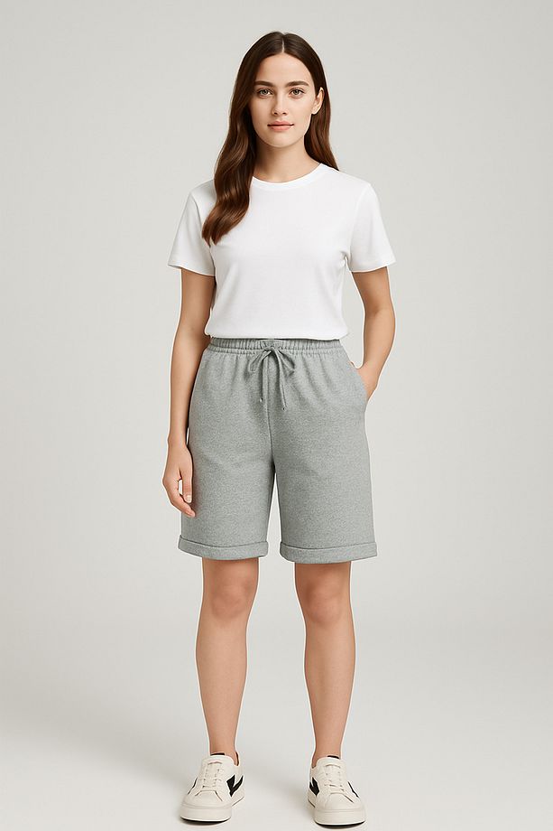 Relax Return Gri Beli Bağcıklı Oversize Unisex Bermuda Şort - 1