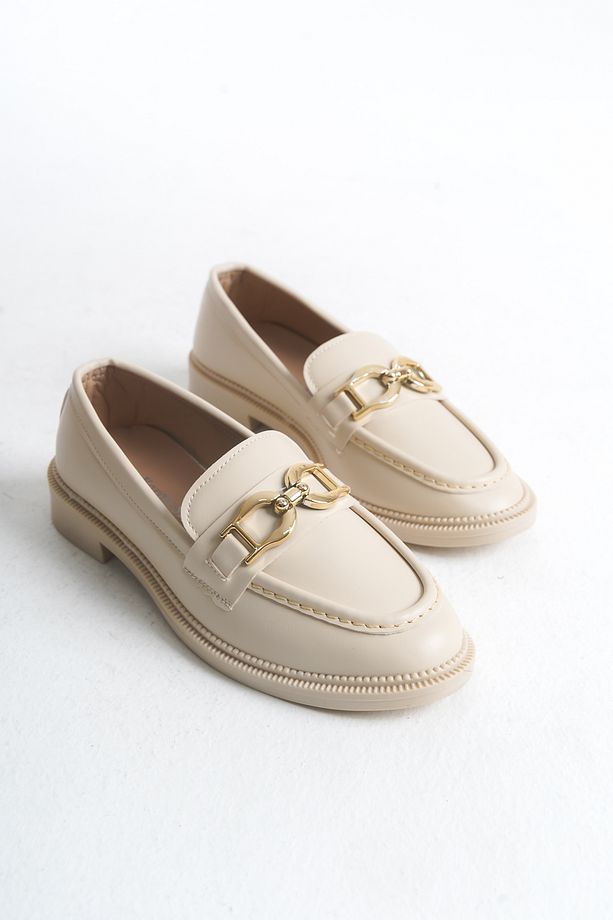 Kadın Siyah Loafer Makosen Altın Büyük Tokalı Rahat ve Şık Günlük Ayakkabı Maskülen Casual Ayakkabı - 4