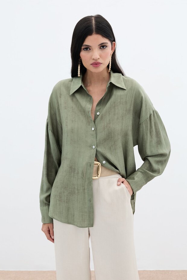 Patterned Thin Casual Shirt - Khaki