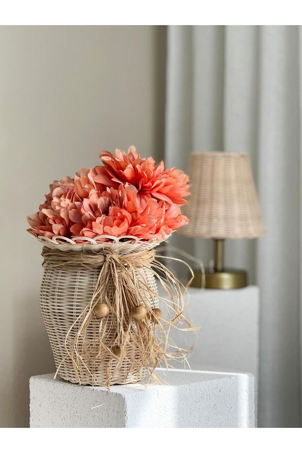 2'li Rattan El Yapımı Vazo & Yapay Şakayık Çiçeği Set - 2