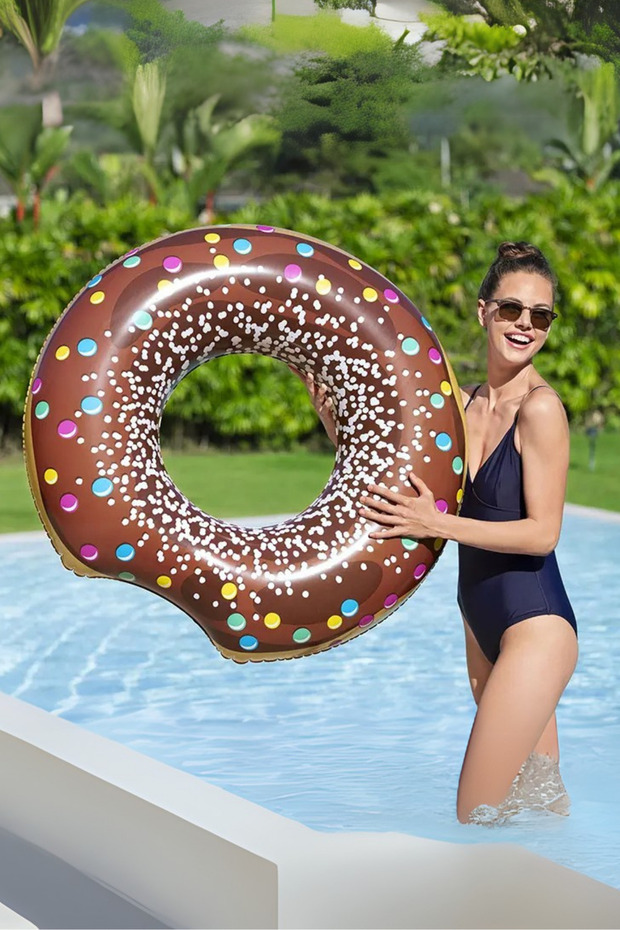 12+ Yaş Dev Boy Donut Simit Şişme Deniz Havuz Simidi 119 cm - 1