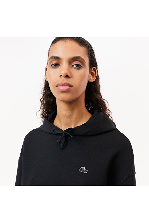 Kadın Relaxed Fit Kapüşonlu Siyah Sweatshirt - 2