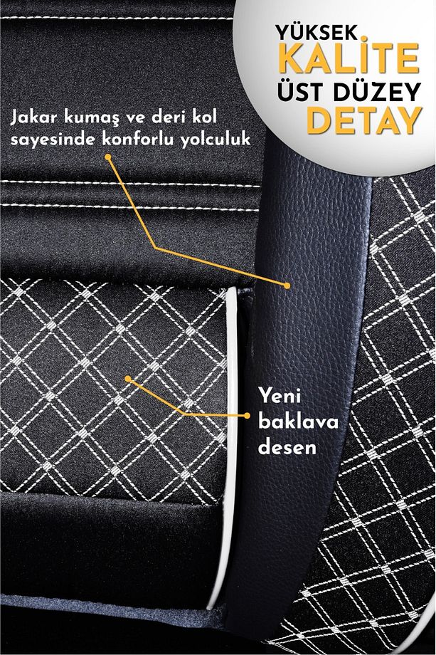 Renault Kangoo Uyumlu Vera Serisi Siyah Beyaz Oto Koltuk Kılıfı 5li Takım Set M-796 - 3