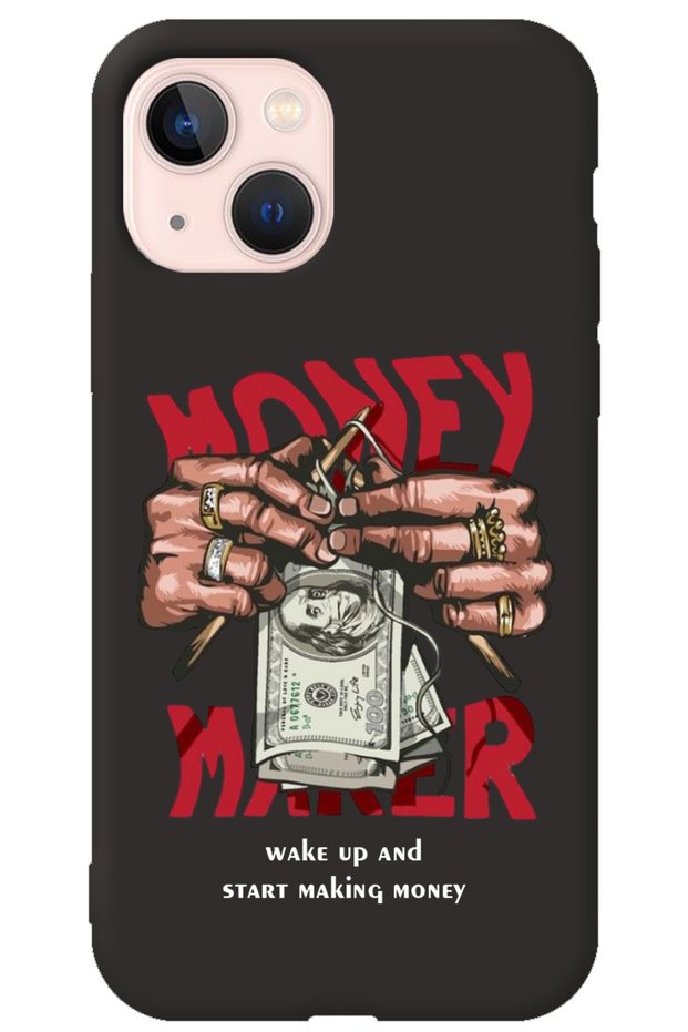 iPhone 13 Black Inside Velvet Make Money Pattern Silicone Phone Case