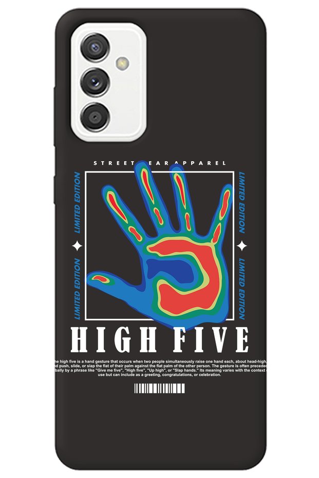 Samsung Galaxy S23 FE Black Silicone Phone Case with Velvet High Five Pattern Inside