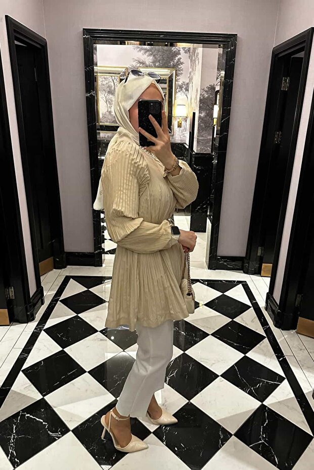 Ceket Micro Piliseli - Bej - 3