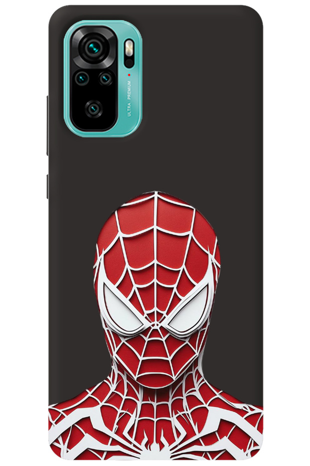 Silicone Phone Case for Xiaomi Redmi Note 10 Black with Velvet Inside Spiderlook Pattern