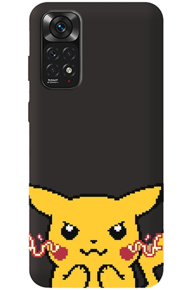 Xiaomi Redmi Note 11S Black Inside Velvet Pika Pixel Patterned Silicone Phone Case
