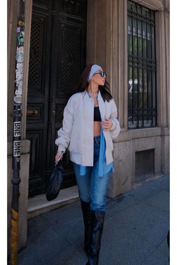 Bomber Jacket Coat with Pockets - White - 4