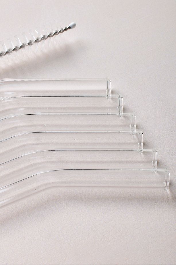 Straw 6'lı Şeffaf Cam Eğimli Isıya Dayanıklı (Borosilikat) Pipet Ve 1 Adet Pipet Temizleme Fırçası - 2