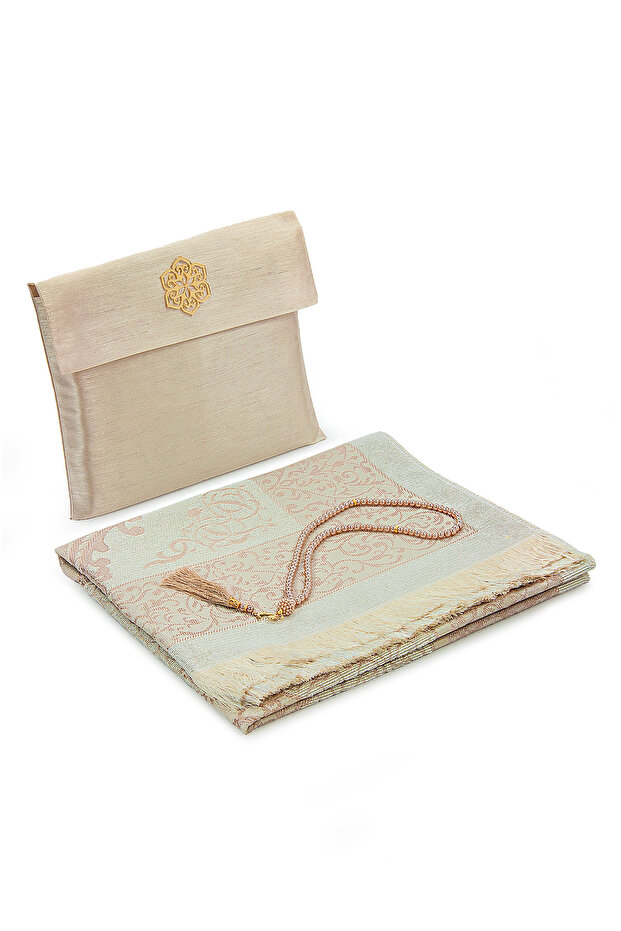 Gift Slub Bag, Prayer Beads, Dowry Prayer Rug Set Gold