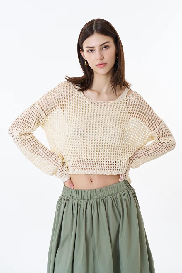 Ajurlu İkili Triko Ecru - 5