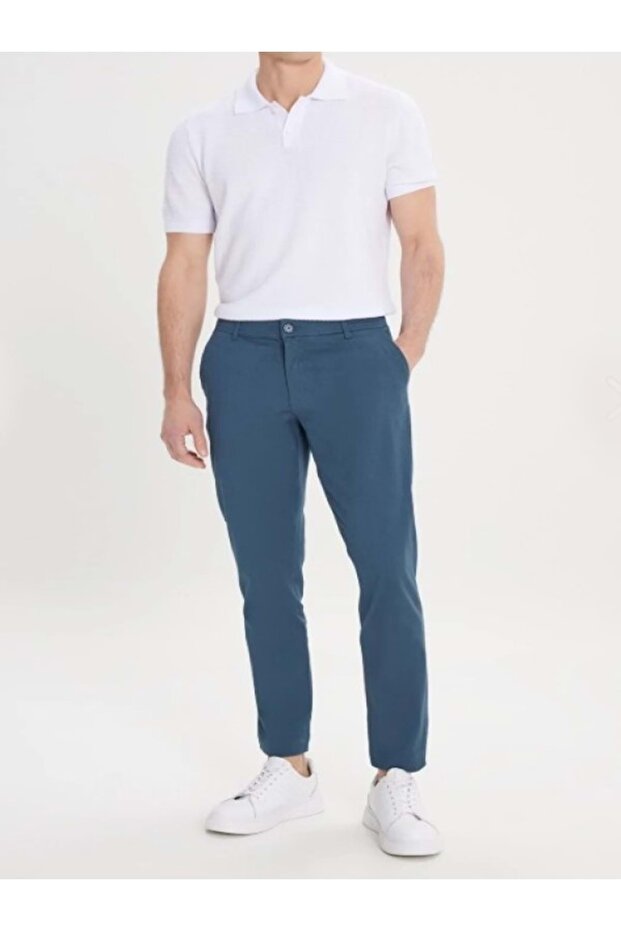 H6302 Men's Slim Fit Chino Linen Trousers - Heredot - Blue - St01615-Blue-32