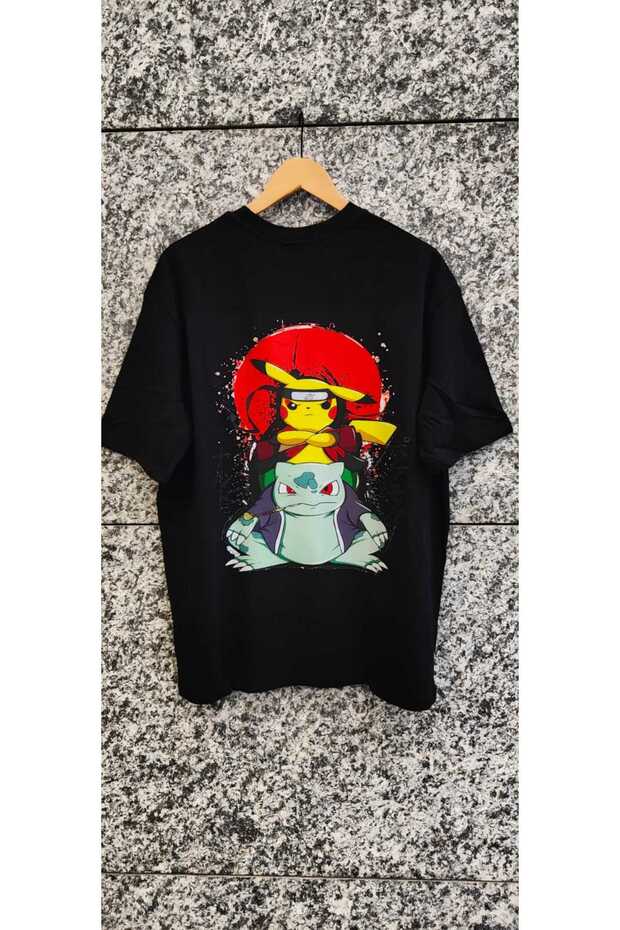Pokemon Pikachu Bulbasaur T-Shirt Art Full Oversize Wide Fit Woven 100% Cotton Fabric