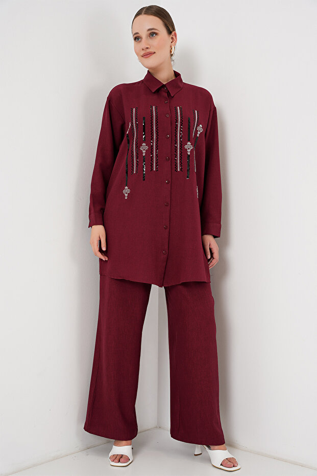 Spodnie tunika wzorzysta dwuczęściowy garnitur 6720 - Claret Red - 4