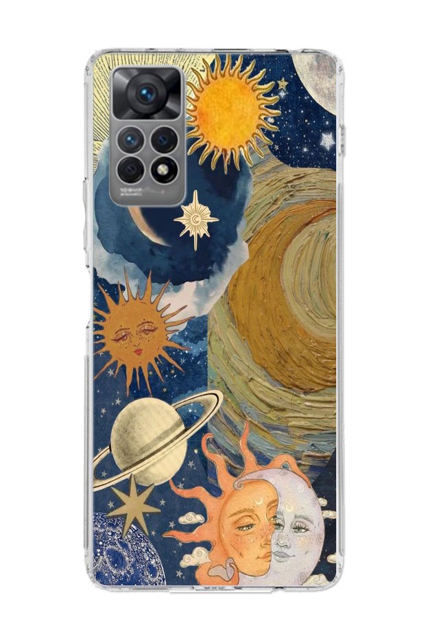جراب من السيليكون الشفاف متوافق مع Redmi Note 12 PRO 4G بتصميم Sun and Moon Universe