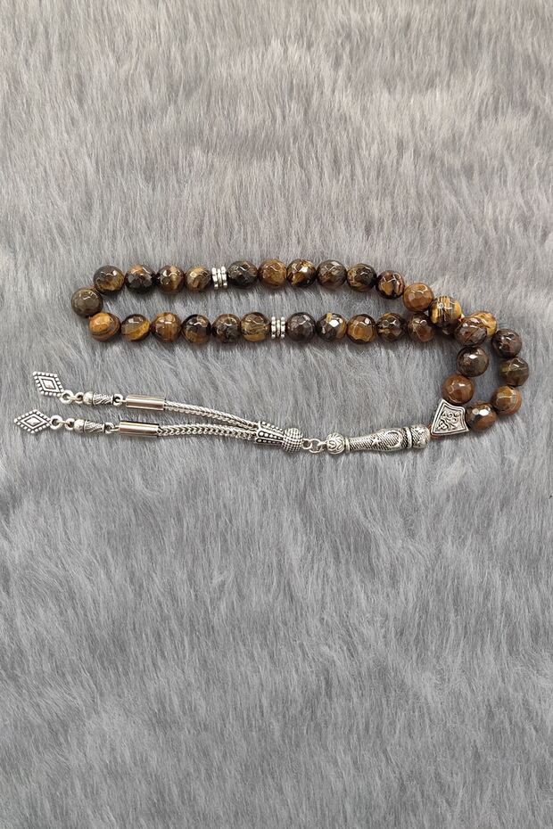 8 mm. Faset Kesim Kaplan Gözü Taşlı Doğaltaş Tespih ev93 - 1