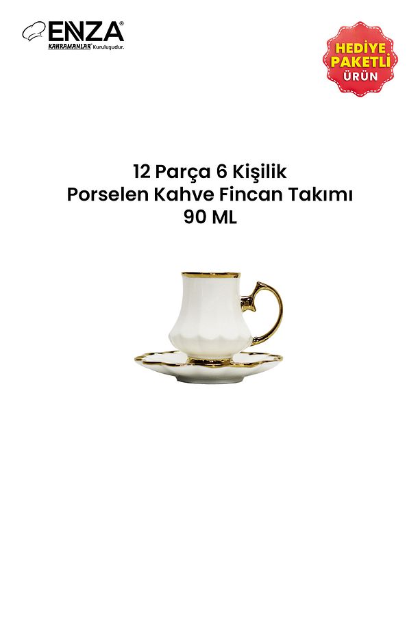 İnci 6 Kişilik Porselen Fincan Takımı 90ml - 5
